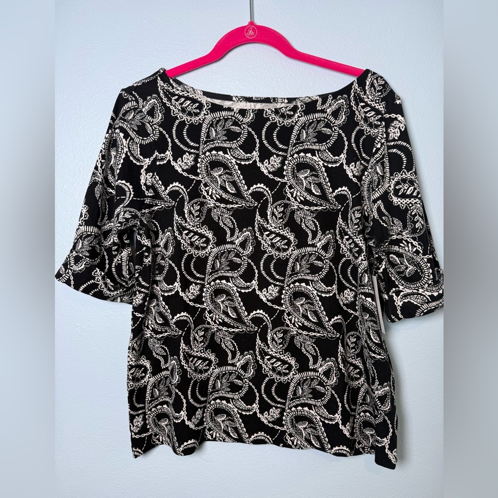 Gloria Vanderbilt Black and White Paisley Boatneck Tunic